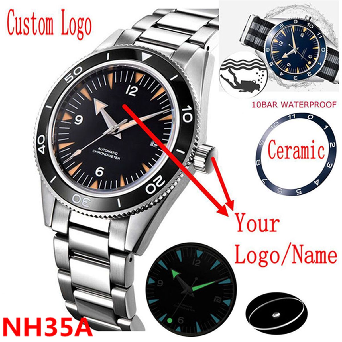 Luxury Watch Logo - Özel Logo NH35 Hareket Izle 10bar
