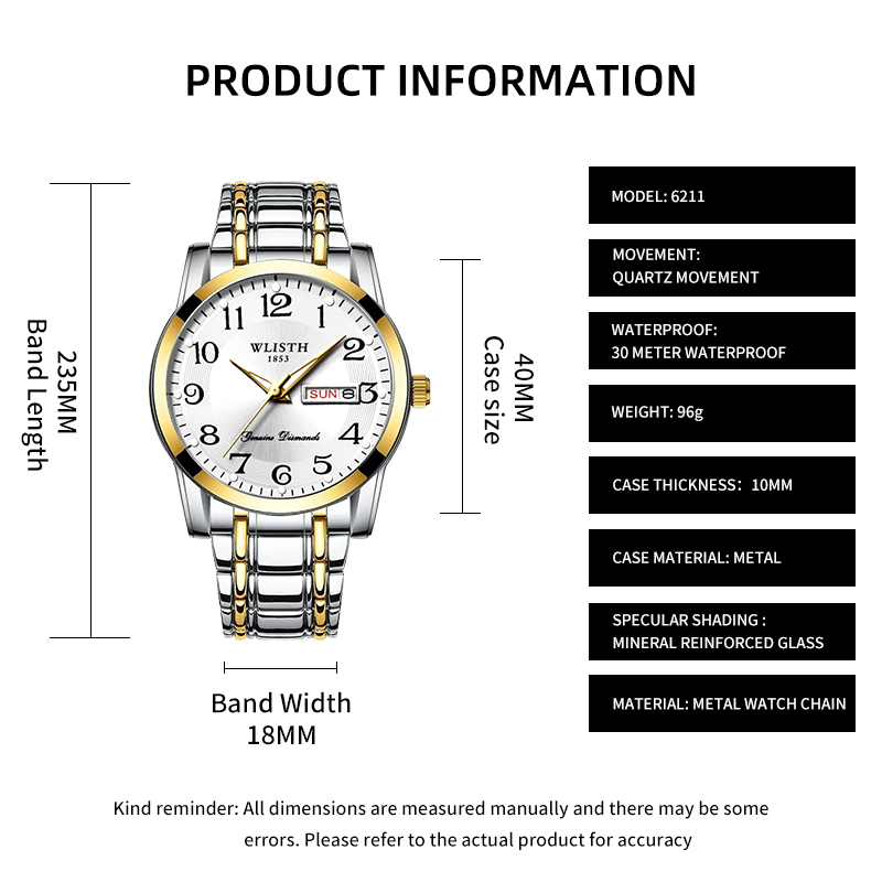 WLISTH Moda Trendi Çift Takvim - Luxury Watch Longines incelemesi ve fiyatı